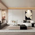 Modern Living Room Interior With White Gray Sofas Coffee Table Large Artwork And Area Rug