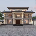 Traditional Chinese Detached Villa Two Story Design With Classic Eaves Symmetric Facade And Stone Paved Courtyard