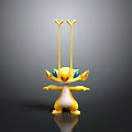 Yellow Cartoon Character With Blue Eyes White Belly Antenna Structures Outstretched Arms