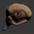 Man Standing Against Gray Background In Brown T-shirt Gray Pants Blue Boots With Hands Crossed