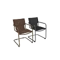 Modern Single Chair With Leather Upholstery And Metal Frame In Two Colors