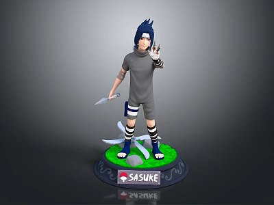 Sasuke 3D Character Figure Standing Pose Holding Knife With Name Base 3d model