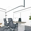 Modern Office Interior Design With Striped Gray And White Walls And Office Desk