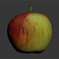 Shiny Red And Yellow Striped Apple With Green Stem On Grey Background