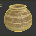 Vintage Striped Ceramic Jar With Reddish Brown And Beige Patterns And Surface Cracks 3d model