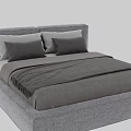 Modern Upholstered Gray Double Bed With Padded Headboard Pillows And Throw Blanket 3d model