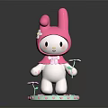 Pink Rabbit Shaped Furniture Decor With Pink Hat White Body Green Base And Small Flower