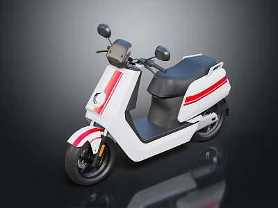 Modern White Scooter With Red Stripes Black Seat And Reflective Surface Design 3d model