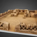 Ancient Architectural Model With Square Structure Lattice Railings And Divided Sections 3d model