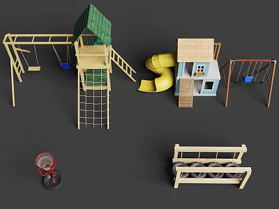 Outdoor Playground Equipment With Swings Slide Climbing Frame Playhouse Tricycle And Wheeled Seats 3d model