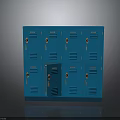 Blue Lockers Furniture With Multiple Compartments And One Open Door