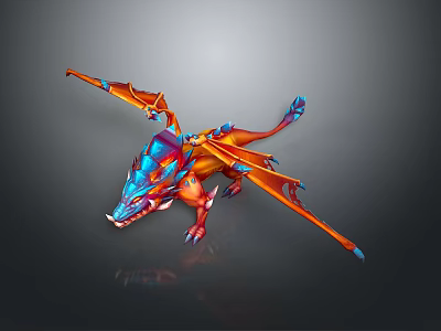 Colorful Dragon Game Movie Character With Orange Blue Wings And Dynamic Fantasy Design 3d model