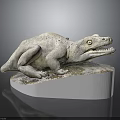White Stone Dinosaur Sculpture Lying On Mossy White Base With Details