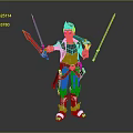 3D Fantasy Character Holding Multiple Swords With Red Coat Brown Hair And White Boots