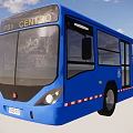 Blue FMTC Public Bus With Bus Center Display And Side Windows