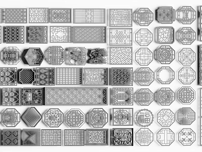 Traditional Lattice Window Designs Featuring Various Geometric And Intricate Floral Patterns 3d model