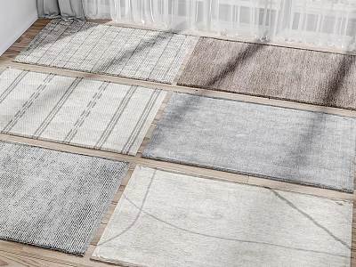 Square Rugs In Various Colors And Patterns On Wooden Floor With Natural Light 3d model
