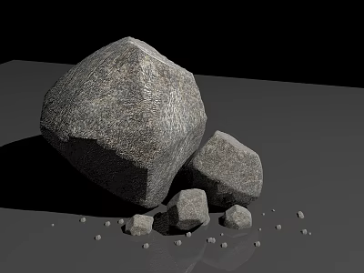 Rough Stone Blocks and Natural Wood Pieces on Gray Surface with Pebbles 3d model