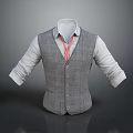 Fashionable Gray Vest Outfit With White Shirt Red Checkered Tie And Rolled Up Cuffs