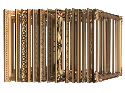 Golden Picture Frames with Various Ornate Patterns and Decorative Designs 3d model