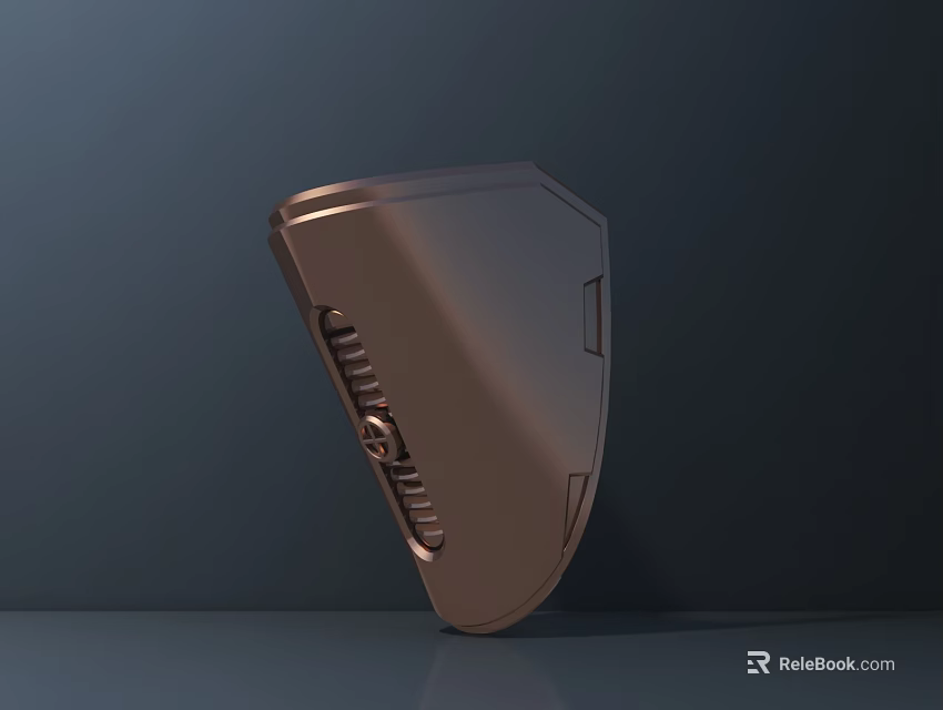 Modern Metallic Shield Sculpture With Intricate Carved Details On Dark Background 3d model 