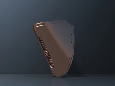 Modern Metallic Shield Sculpture With Intricate Carved Details On Dark Background 3d model