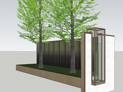 Modern Garden Wall Design With Wooden Panels Green Trees And Grass Platform 3d model