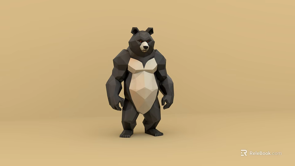 Low Poly Reptile Figure With Black And White Body On Brown Background 3d model 