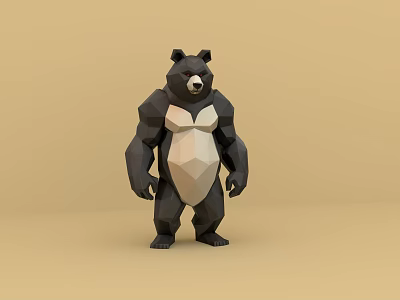 Low Poly Reptile Figure With Black And White Body On Brown Background 3d model