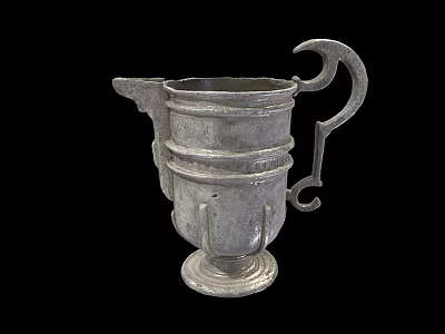 Vintage Silver Household Container With Curved Handle And Ornate Base 3d model