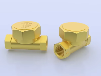 Two Gold Brass Pipe Valves With Threaded Ends For Industrial Plumbing Use 3d model