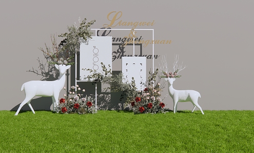 Modern Mei Chen Wedding Decoration Sitches Double Deer Companion 3d model