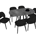 Stylish Black Dining Table Set With Oval Tabletop And Six Leather Chairs Metal Legs