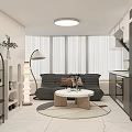 Modern Office Interior With Open Layout Desk Chair Potted Plant And Stone Curtain
