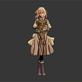 Game Movie Character Blonde Hair Brown Outfit Standing Pose With Sword And Pink Boots