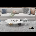Modern Light Colored Sofa With Decorative Pillows And Round Marble Coffee Table On Area Rug 3d model