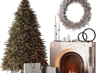 Christmas Decorative Cabinet With Wreath String Lights Candles And Gifts 3d model
