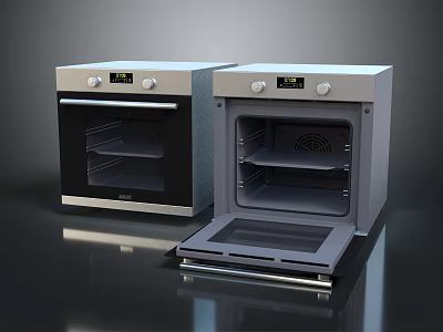 Modern Kitchen Ovens With Open Closed Door Design Digital Display And Stainless Steel Finish 3d model