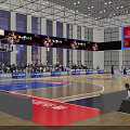 Modern Basketball Gymnasium with Live Game Players Spectators Bright Lighting and Court Seating