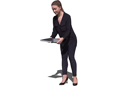 Professional Businesswoman In Black Suit Holding Digital Tablet For Work Tasks 3d model