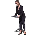 Professional Businesswoman In Black Suit Holding Digital Tablet For Work Tasks