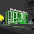 Modern Office Building With White Exterior Multiple Floors Front Steps Landscaped Garden And Trees