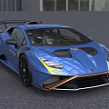 Blue Supercar With Rear Spoiler Yellow Headlights And Sporty Exterior Design