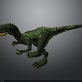 Green Carnivorous Dinosaur Character With Yellow Open Mouth And Spotted Skin