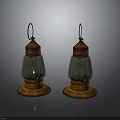 Vintage Copper Lanterns With Glass Shades Metal Hooks And Decorative Bases On Dark Background