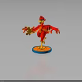 Red Fantasy Creature Character 3D Model With Green Eyes And Orange Claws On Blue Base