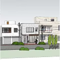 Modern Storefront With Brick Walls Wooden Awning Large Glass Windows Green Plants And Pedestrians