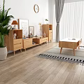 Modern Wooden TV Stand With Coffee Table Potted Plant Wall Art And Decor Items