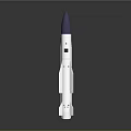 Silver Rocket Model With Blue Nose Red Nozzle Fins And Reflective Dark Background