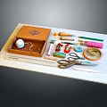 Essential Sewing Household Supplies with Wooden Box Thread Spool Scissors And Measuring Tools